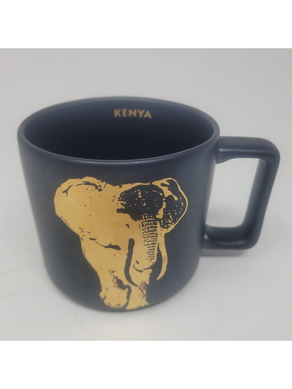 Starbucks 2016 Kenya Elephant Coffee Mug Matte Black Gold Collector Cup 14 oz